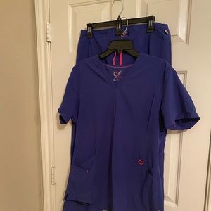 Scrub outfit - cobalt blue - large top and medium pants